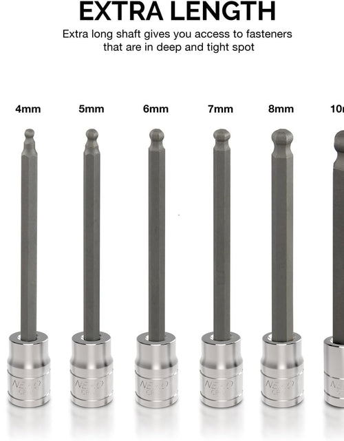 Load image into Gallery viewer, 10243A 3/8-Inch-Drive Extra-Long Ball-End Hex-Bit Socket Set, Metric Sockets 3/8" or 3 to 10 Mm, S2 Steel, 7-Piece Set
