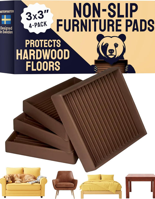 Load image into Gallery viewer, 3X3 Square Rubber Furniture Caster Cups with Anti-Sliding Floor Grip (Set of 4) Brown
