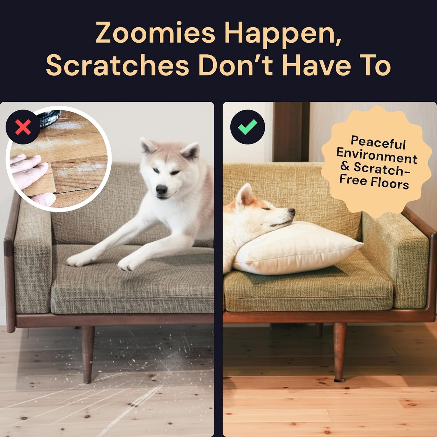 3X3 Square Rubber Furniture Caster Cups with Anti-Sliding Floor Grip (Set of 4) Brown