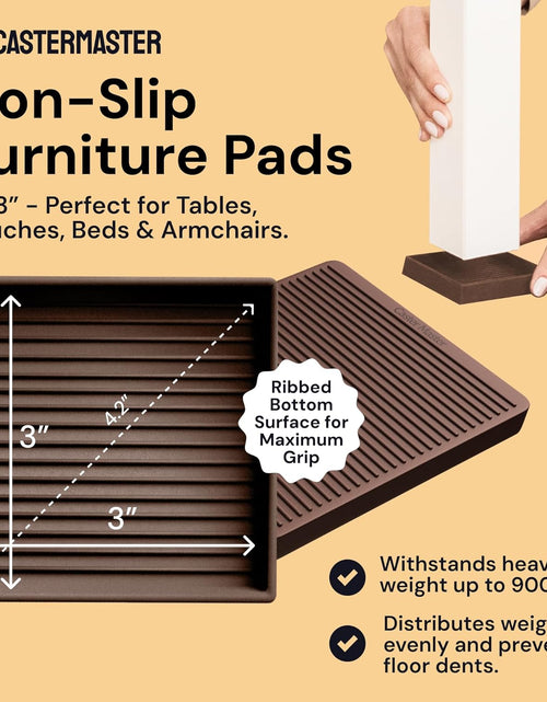 Load image into Gallery viewer, 3X3 Square Rubber Furniture Caster Cups with Anti-Sliding Floor Grip (Set of 4) Brown
