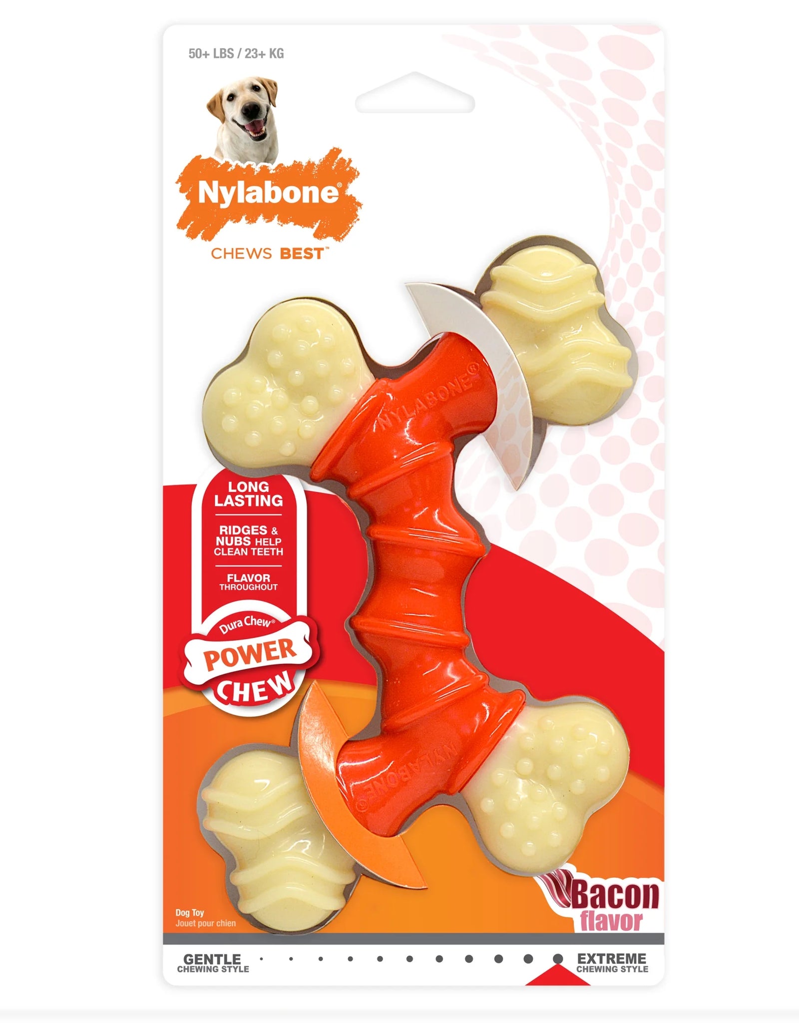 Double Bone Power Chew Toy for Dogs, Dog Toys for Aggressive Chewers, Bacon Flavor, X-Large - 50+ Lbs, 1 Count