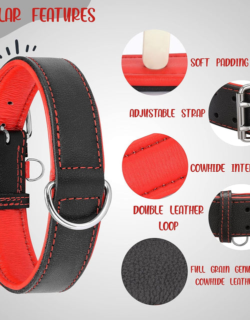 Load image into Gallery viewer, Riparo Genuine Leather Padded Dog Heavy Duty K-9 Adjustable Collar (XXL: 2” Wide for 26” - 29” Neck, Black/Red Thread)
